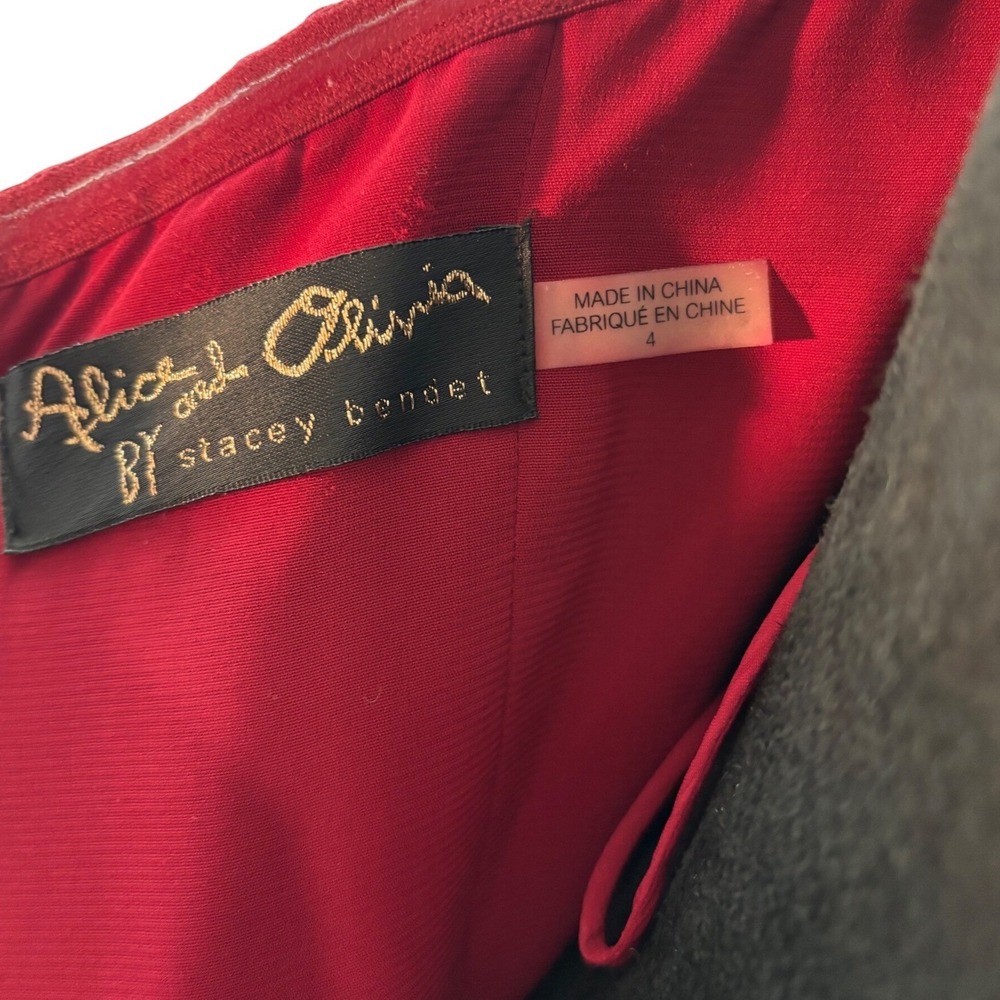 Alice + Olivia Ruby Red Satin Strapless High-Low Ruffle Gown Dress Size‎ 4 - Picture 3 of 16